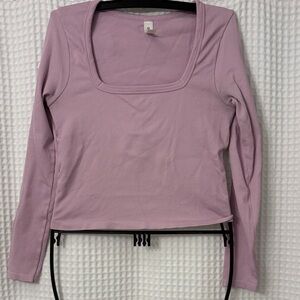 90 Degree By Reflex Lavender Square Neck Long Sleeve Top Size XL